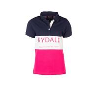 Ladies Polo Shirt Summer Top Women's Embroidered Panel Country Polos (UK, Numeric, 12, Regular, Regular, Rydale Navy/White/Bonbon)