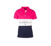 Ladies Polo Shirt Summer Top Women's Embroidered Panel Country Polos (UK, Numeric, 14, Regular, Regular, Cow Navy/White/Bonbon)