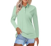 Ladies Polo Shirt UK Long Sleeve Golf Collared Tennis Shirts Lightweight Breathable Quick Dry Workout Tops Business Casual Slim Fit Office Interview Work Shirt S-4XL Mint Green