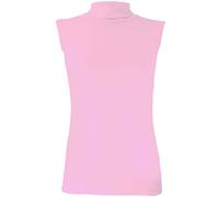 Ladies Polo Turtle Neck Shirt Slim Fit Sleeveless Tee Top Womens Casual Wear Jumper Style Tunic Shirt Baby Pink UK 12-14
