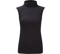 Ladies Polo Turtle Neck Shirt Slim Fit Sleeveless Tee Top Womens Casual Wear Jumper Style Tunic Shirt Black UK 16-18