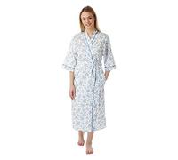 Ladies Poly/Cotton Kimono Style Wrapover Dressing GownPink Blue or Lilac Floral Design. Sizes10-12 12-14 16-18 20-22 24-26 28-30 (16-18, Blue)