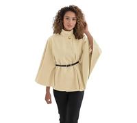 Ladies Poncho Cape Belted Jacket Women Stylish High Neck Gold Button Women Coat - One Size Fits : UK 8-14 (Cream, One Size Fits : 8-14)
