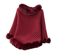 Ladies Poncho Winter Furry Shawls Sweater Elegant Fluffy Knitted Cape for Women Solid Color Jumpers Poncho Shawl Scarf Wrap One Size Warehouse Clearance Ladies Jumpers Red