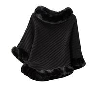 Ladies Poncho Winter Furry Shawls Sweater Elegant Fluffy Knitted Cape for Women Solid Color Jumpers Poncho Shawl Scarf Wrap One Size Warehouse Clearance Ladies Jumpers Black