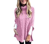 Ladies Ponchos and Wraps UK Womens Turtleneck Sweaters Cable Knit Long Sleeve Lounge Pullover Soft Jumper Baggy Casual Work Office Business Travel Cape Shawl
