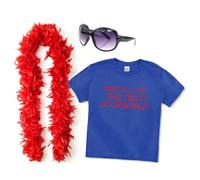 Ladies Pop Tie Costume Set - Large - Yellow T-Shirt with Red Pop Tie Print, Red Feather Boa, Brown Sunglasses - Adults Womens Music Concert Tour Together Fancy Dress Costume