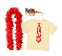 Ladies Pop Tie Costume Set - Large - Yellow T-Shirt with Red Pop Tie Print, Red Feather Boa, Brown Sunglasses - Adults Womens Music Concert Tour Together Fancy Dress Costume