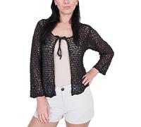 Ladies Popcorn Style Crochet Plain Stretch Fish Net Tie at Waist Bolero Shrug Open Cardigan