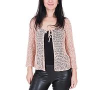 Ladies Popcorn Style Crochet Plain Stretch Fish Net Tie at Waist Bolero Shrug Open Cardigan