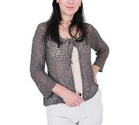 Ladies Popcorn Style Crochet Plain Stretch Fish Net Tie at Waist Bolero Shrug Open Cardigan (One Size, Dark Grey Cardigan)
