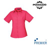 Ladies Poplin Short Sleeve Blouse Semi-Fitted Easy Care Workwear 30 Colours