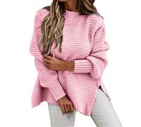 Ladies Presents Today'S Deals Winter Jumpers for Women UK Women's Semi Turtleneck Loose Solid Color Autumn/Winter Warm Long Sleeve Thick Needle Side Prime Deals of The Day (Pink, L)