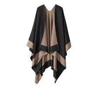 Ladies Printed Poncho Cape Reversible Oversized Shawl Wrap Open Front Cardigans for Women Womens Printed Poncho Cape Oversized Shawl Wrap Open Front Cardigans Blanket Scarf Coat Warm (Black, One Size)
