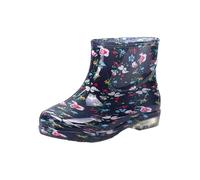 Ladies Printed Waterproof Short Wellies with Glossy Finish, Slip on Ankle Rain Boots for Women, Fashion Rubber Shoes with Non Slip Sole, Lightweight Stylish Waterproof Footwear for Garden Walks