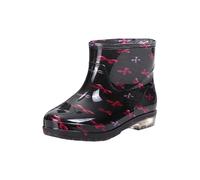 Ladies Printed Waterproof Short Wellies with Glossy Finish, Slip on Ankle Rain Boots for Women, Fashion Rubber Shoes with Non Slip Sole, Lightweight Stylish Waterproof Footwear for Garden Walks
