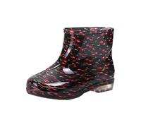 Ladies Printed Waterproof Short Wellies with Glossy Finish, Slip on Ankle Rain Boots for Women, Fashion Rubber Shoes with Non Slip Sole, Lightweight Stylish Waterproof Footwear for Garden Walks