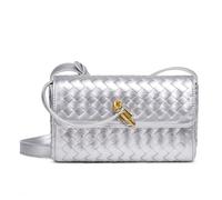 Ladies PU Crossbody Bag, Woven Evening Bag, Retro Shoulder Bag, Suitable for Daily Business Trips and Leisure Outings, as well as Daily Shopping (silver)