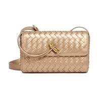 Ladies PU Crossbody Bag, Woven Evening Bag, Retro Shoulder Bag, Suitable for Daily Business Trips and Leisure Outings, as well as Daily Shopping (champagne gold)