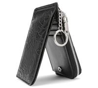 Ladies' PU Leather Embossed Card Bag, Ultra-Thin Multi Slot Zipper, Large Capacity Change Storage Bag with Keychain, Lightweight Portable Small Wallet for Daily Travel and Travel use (Black)