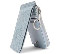 Ladies' PU Leather Embossed Card Bag, Ultra-Thin Multi Slot Zipper, Large Capacity Change Storage Bag with Keychain, Lightweight Portable Small Wallet for Daily Travel and Travel use (Light Blue)