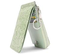 Ladies' PU Leather Embossed Card Bag, Ultra-Thin Multi Slot Zipper, Large Capacity Change Storage Bag with Keychain, Lightweight Portable Small Wallet for Daily Travel and Travel use (Mint Green)