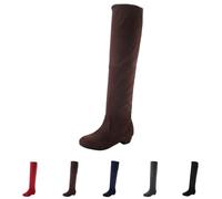 Ladies Pull On Knee High Boots Womens Low Block Heel Knee High Boots Winter Solid Color Boot Round Toe Mini Heel Booties Fall Weather Walking Booties For Female Fashion Comfortable Boot