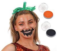 LADIES PUMPKIN HEADBAND & FACEPAINT - HALLOWEEN FANCY DRESS ACCESSORY GREEN SEQUIN & SATIN PUMPKIN HEAD PIECE