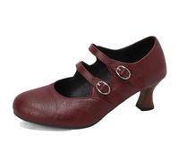 Ladies Pumps Round Toe Double Buckle Strap Strange Heels Sweet Dating Shoes Big Size Red 11