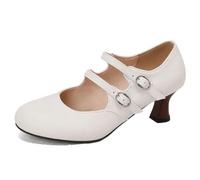 Ladies Pumps Round Toe Double Buckle Strap Strange Heels Sweet Dating Shoes Big Size White 11
