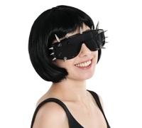 Ladies Punk Spike Black Sunglasses with Short Black Bob Wig - Pop Star Diva Fancy Dress Costume Accessory Set for Parties & Halloween