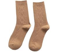 Ladies Pure Color Wool Socks, Winter Retro Breathable, Double Needle Knitting Socks Keep Warm, Breathe, Wick Away Sweat(Light Coffee) Fashion Processed
