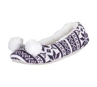 Ladies Purple Fair Isle Knit Ballet Ballerina Slippers with Fabric Sole UK 3-4