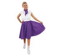 Ladies Purple Skirt - Long Purple Skirt Covered in White Polka Dot Pattern - Matching Scarf - Perfect for 1950's & Dance Fancy Dress