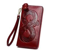 Ladies Purse Vintage Genuine Leather Woman Wallet Floral Real Cow Purse Ladies First Layer Cowhide Clutch Bag(Wine red Wallet)