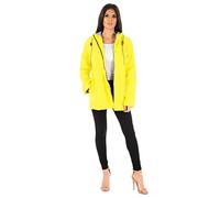 Ladies PVC PU Rain Mac Womens Rubberised PU Raincoat Waterproof Festival Parka Parker Hooded Jacket Water Resistant Designer Girls Kagool Cagoule Windbreaker Top Plus Big Size 8-16 Yellow