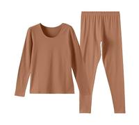 Ladies Pyjamas, Ladies Long Johns, Soft Base Layer Pyjamas for Women, Long Sleeve Top & Bottoms Loungewear PJs for Winter Brown