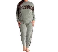 Ladies Pyjamas Leopard Print Women's Nightwear Two Piece Long Sleeves Plus Size Womens Tracksuit Gym Wear Casual Sweatshirt Lounge Wear Sets For Women UK Grey 20