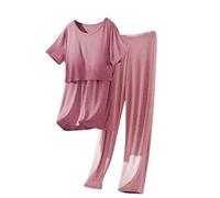 Ladies Pyjamas Sets Short Sleeve T Shirt Tops with Built in Bra and Wide Leg Pants Lounge Wear Sets Summer Loungewear Pjs Set Casual Loose 2 Piece Outfits Ultra Soft Sleepwear Deals of the Day