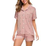 ladies pyjamas size 16, Pyjamas for Women Shorts Set Button Down Nightwear Ladies Short Sleeve Sleepwear Summer 2 Piece Pjs Set with Pockets Loungewear Soft Pajamas, pjs for women sets Pink