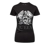 Ladies Queen Crest Diamante Freddie Mercury Official Tee T-Shirt Womens Girls (Small) Black