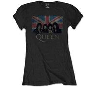 Ladies Queen Freddie Mercury Black Union Jack Official T-Shirt Womens