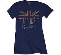 Ladies Queen Freddie Mercury Blue Union Jack Official Tee T-Shirt Womens Girls (Large)