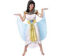 LADIES QUEEN OF THE NILE COSTUME CLEOPATRA FANCY DRESS INCLUDING WIG - WHITE VELOUR DRESS + COLOURED COLLAR + YELLOW GOLDEN BELT + HEADPIECE + ARMBANDS + BLACK EGYPTIAN WIG - SIZE: XX-LARGE