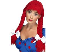 Ladies Rag Doll Wig Red Pigtails Fancy Dress Costume