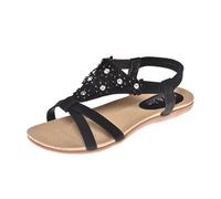 Ladies Ravello Jo & Joe Faux Leather Peep Toe Sling Back Flower Fashion Flat Diamante Flip Flop Sandals Size 3-8 (UK 3, Black)