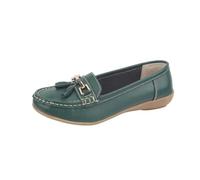 Ladies Real Leather Tassel Slip On Moccasin Flat Nautical Boat Shoes Loafers Hunter Green UK 7