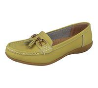 Ladies Real Leather Tassel Slip On Moccasin Flat Nautical Boat Shoes Loafers Lime UK 4