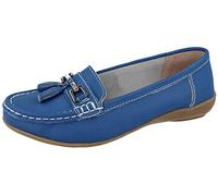 Ladies Real Leather Tassel Slip On Moccasin Flat Nautical Boat Shoes Loafers Size 3-8 (French Blue, 6)