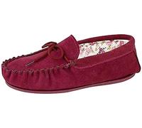 Ladies Real Suede Leather Moccasin with Hardwearing Sole (4 UK, Crimson Red)